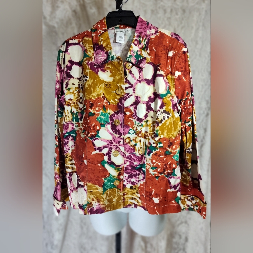 Coldwater Creek Multicolor Cotton Jacket Gold Rust Yellow Cream NWOT